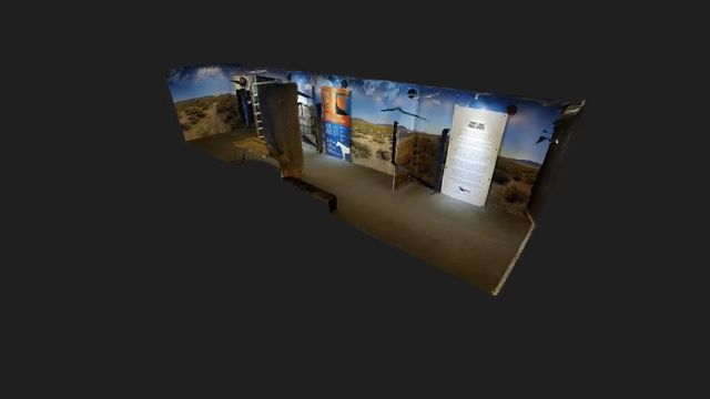 Interior of a traveling museum trailer built by Premier Gaming Trailers