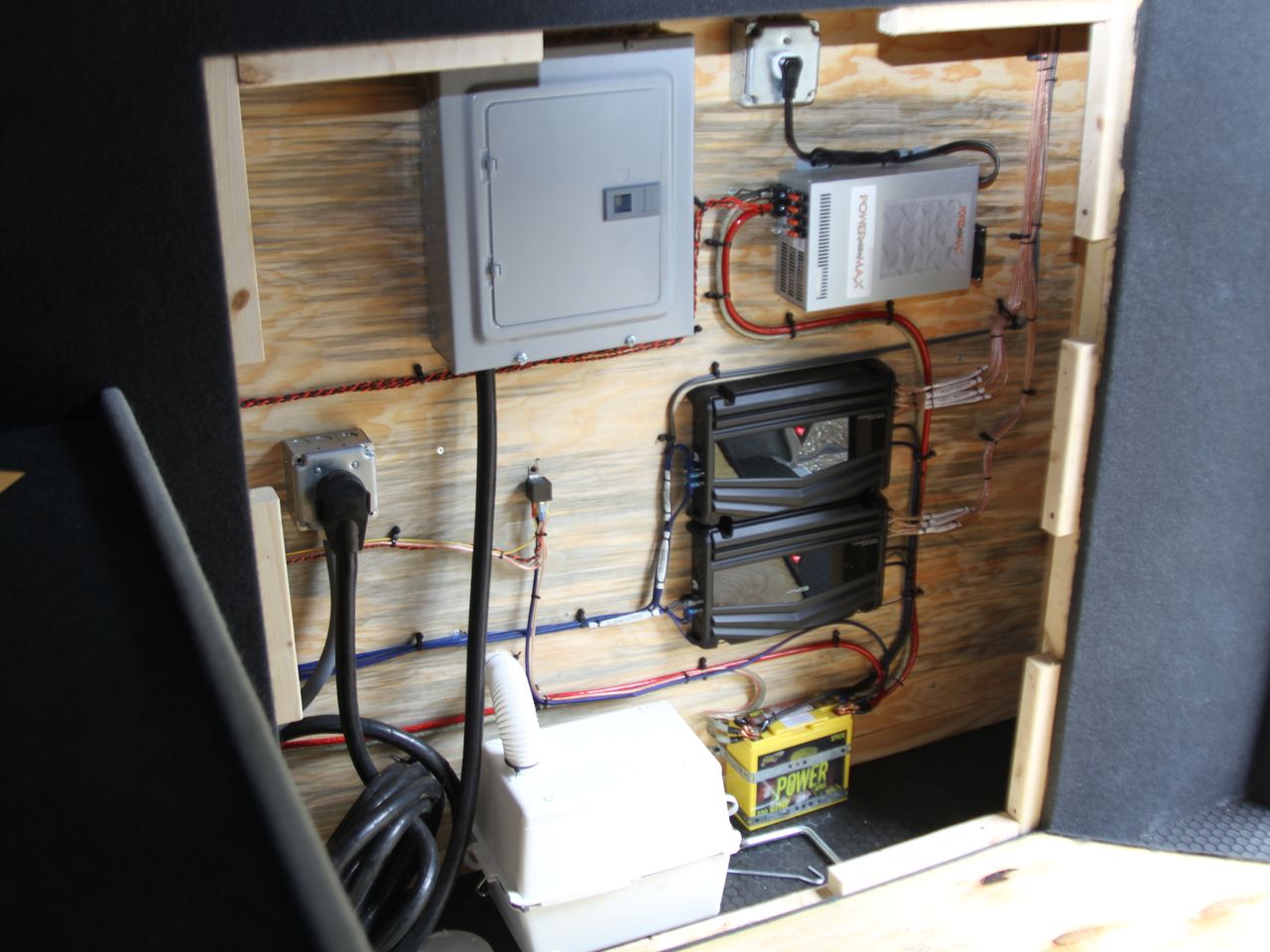 Electrical compartment during a Premier Gaming Trailers build